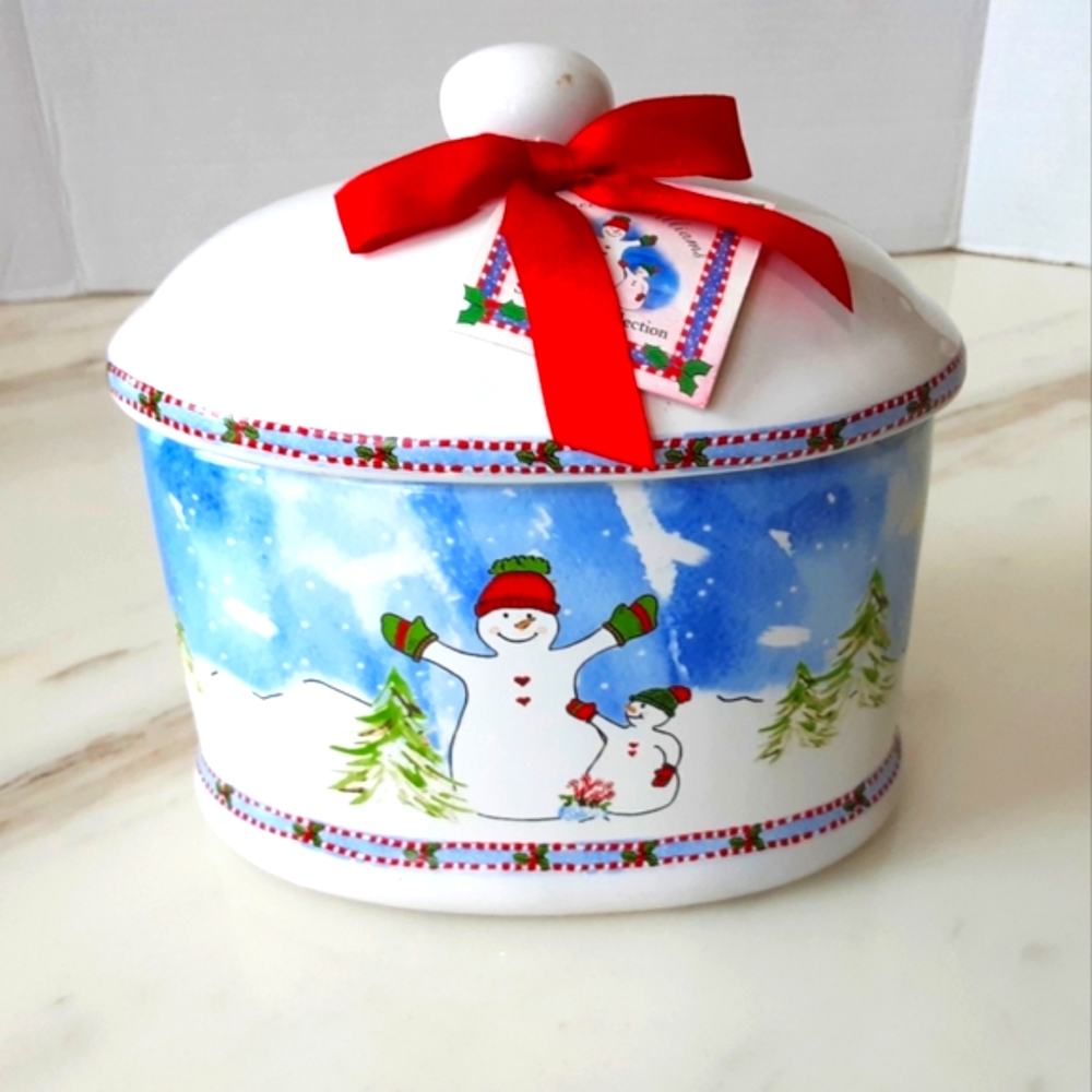 Sweet Williams Holiday Oval Snowman Ceramic Cookie Jar Canister